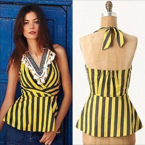 Odille Top 8 Melosa Halter Yellow/Brown Peplum